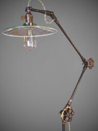 Vintage Industrial Floor Lamp With Flat Green Mirrored Shade - Machine Age Task Light Cast Iron Steampunk
