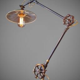 Vintage Industrial Floor Lamp With Flat Green Mirrored Shade - Machine Age Task Light Cast Iron Steampunk - thumbnail 2
