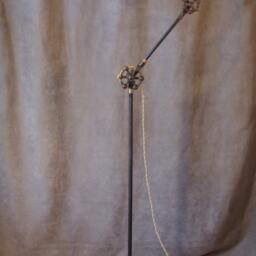 Vintage Industrial Floor Lamp With Flat Green Mirrored Shade - Machine Age Task Light Cast Iron Steampunk - thumbnail 3