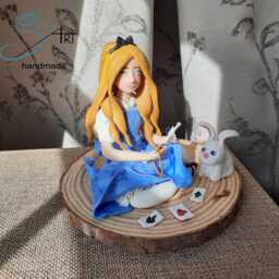 Alice Asleep in Wonderland, Handmade On Wooden Base - thumbnail 3