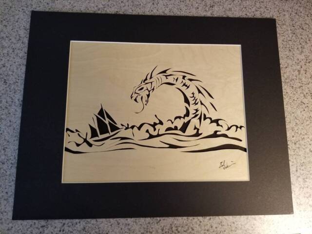 Too Far From Shore Wood Cut, Dragon Attacking Ship, Sea Serpent Attacks Ship - image 1