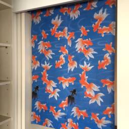 Noren Curtain Japanese, Order Made Blue Gold Fish Noren, Fabric, Kingyo Wall Fabric Panel, 2 Panel Tissu - thumbnail 3