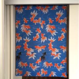 Noren Curtain Japanese, Order Made Blue Gold Fish Noren, Fabric, Kingyo Wall Fabric Panel, 2 Panel Tissu - thumbnail 4