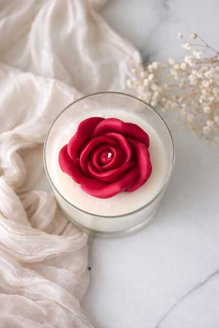 Large Rose Flower Candle Gift, Soy Wax Floral Candle, Gift For Her, Birthday, Wedding, Housewarming Gift, Red White Candle, Scented Candle Gift - image 1