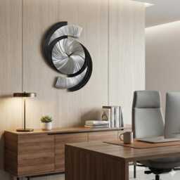 Abstract Black Metal Wall Clock Modern Silver Art, Eclipse 18x24 - thumbnail 3