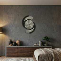 Abstract Black Metal Wall Clock Modern Silver Art, Eclipse 18x24 - thumbnail 4