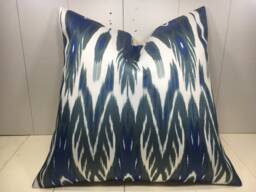 Handwoven Silk Ikat Pillow Cover 24x24, Modern Accent Cushion - thumbnail 1