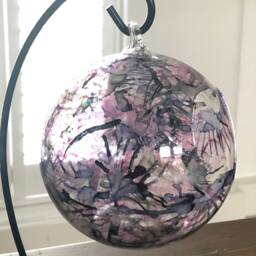 Hand Painted, Candle Holder, Hanging Glass Baubles. Lantern. Pinks & Grey. Candle Holder On A Stand. Glass Christmas Gift - thumbnail 3