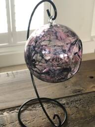 Hand Painted, Candle Holder, Hanging Glass Baubles. Lantern. Pinks & Grey. Candle Holder On A Stand. Glass Christmas Gift