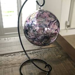 Hand Painted, Candle Holder, Hanging Glass Baubles. Lantern. Pinks & Grey. Candle Holder On A Stand. Glass Christmas Gift - thumbnail 2