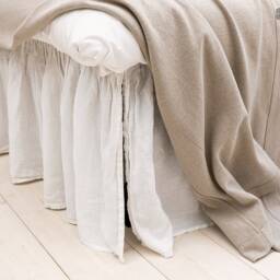 Optical White Linen Bed Valance-Dust Ruffle Softened Skirt - Softened Valance - Linen Coverlet - thumbnail 3
