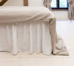Optical White Linen Bed Valance-Dust Ruffle Softened Skirt - Softened Valance - Linen Coverlet
