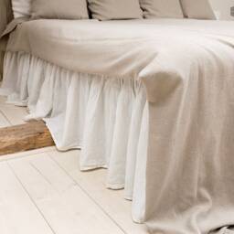 Optical White Linen Bed Valance-Dust Ruffle Softened Skirt - Softened Valance - Linen Coverlet - thumbnail 2