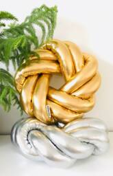 Gold & Silver Knot Pillow, Metallic Reversible Cushion
