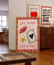 Las Vegas Loves You Print, Retro Casino Card Art - thumbnail 1