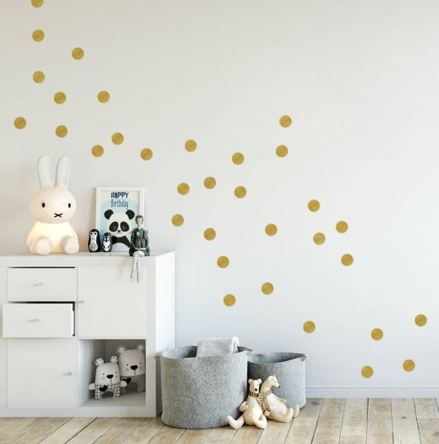 Gold Dots Wall Stickers, 5 Different Sizes 5cm 1, 5cm 3, 0cm  4cm & 10cm, Metallic Confetti Decals, Gold-Decor For Kids-Room - image 1