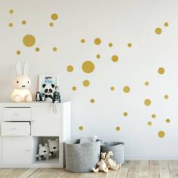Gold Dots Wall Stickers, 5 Different Sizes 5cm 1, 5cm 3, 0cm  4cm & 10cm, Metallic Confetti Decals, Gold-Decor For Kids-Room - thumbnail 2