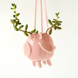 Flying Pig Hanging Plant Holder. A Cute Shaped Vase in Ceramic. Handmade Italy - thumbnail 2