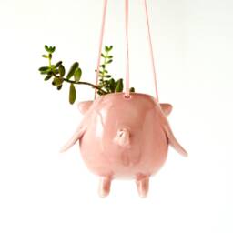Flying Pig Hanging Plant Holder. A Cute Shaped Vase in Ceramic. Handmade Italy - thumbnail 3