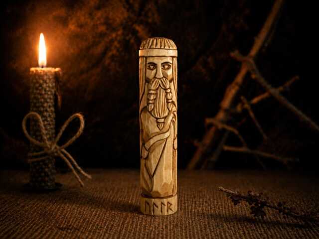 Hand Carved Ullr Statue, Norse Winter God, Wooden Viking Figurine 15cm - image 1