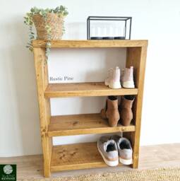 Rustic Reclaimed Wood 3-Tier Shoe Bench Hallway Entryway Organizer - thumbnail 1