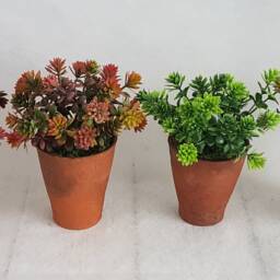 Faux Plants in Genuine Vintage Terracotta Pots Small Artificial Plant, Green, Autumnal Or Pink - thumbnail 3