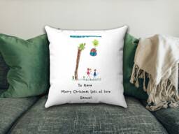 Childs Drawing Gift, Kids Cushion, Personalised Cushion For Grandparents, Artwork, Mother's Day Mum Gift - thumbnail 1