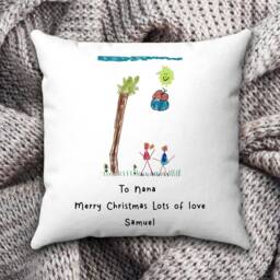 Childs Drawing Gift, Kids Cushion, Personalised Cushion For Grandparents, Artwork, Mother's Day Mum Gift - thumbnail 2