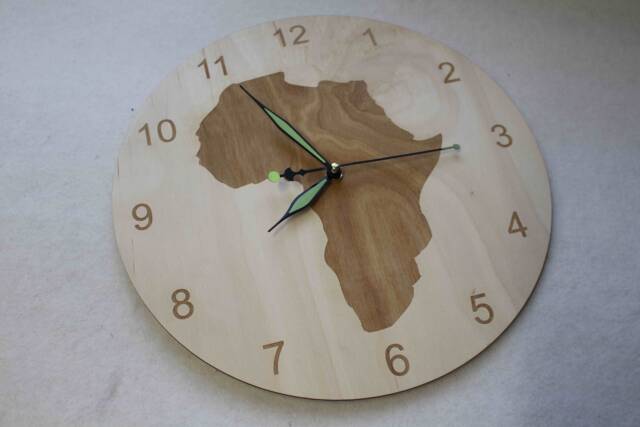 Unigue Shape Bespoke Africa Clock Map Wooden - image 1