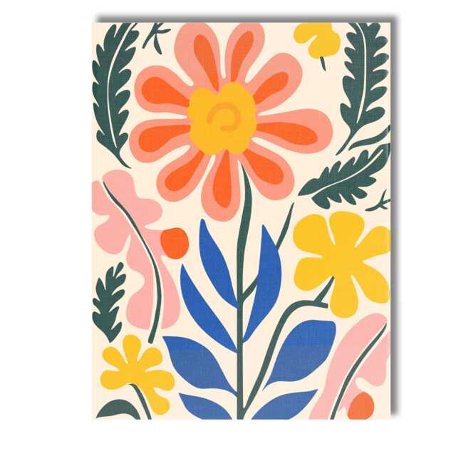 Nordic Floral Garden With Blue Leaves & Coral Blossom Canvas Wall Art Print Decor Picture Ready To Hang - image 1