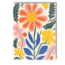 Nordic Floral Garden With Blue Leaves & Coral Blossom Canvas Wall Art Print Decor Picture Ready To Hang - thumbnail 1
