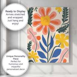 Nordic Floral Garden With Blue Leaves & Coral Blossom Canvas Wall Art Print Decor Picture Ready To Hang - thumbnail 3