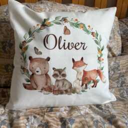 Personalised Woodland Cushion, Nursery Pillow, Kids Name Bedroom Decor, Baby Shower Gift - thumbnail 2