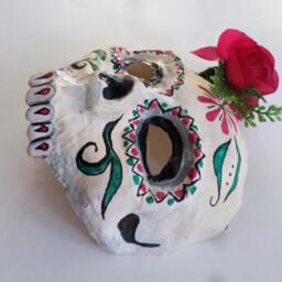 Day Of The Dead Mask, Sugar Skull, Skull Mask, Half Red Flower, Paper Mache, Wearable, Calaca - thumbnail 3