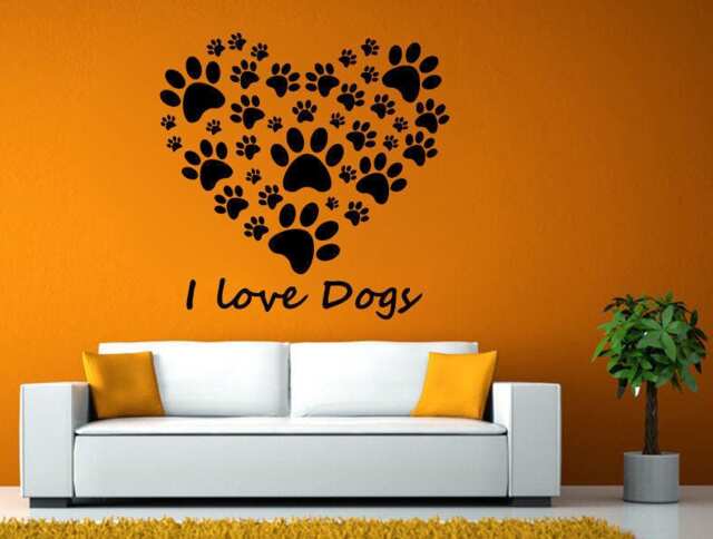 I Love Dogs Heart Shaped Many Dog Paws Wall Window Vehicle Sticker Decal Vinyl Fathead Mural Decor L2053 - image 1