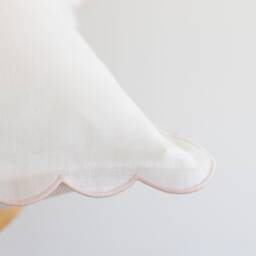 White Linen Scalloped Edge Pillow Cover With Pale Pink Detailing - 16x16'' Size - thumbnail 2