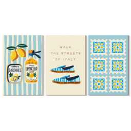 Canvas Set Of 3 Wall Art - Fruit Patterns & Elements Italian Culture, Turquoise Print On Canvas, Travels Hanging Piece - thumbnail 2