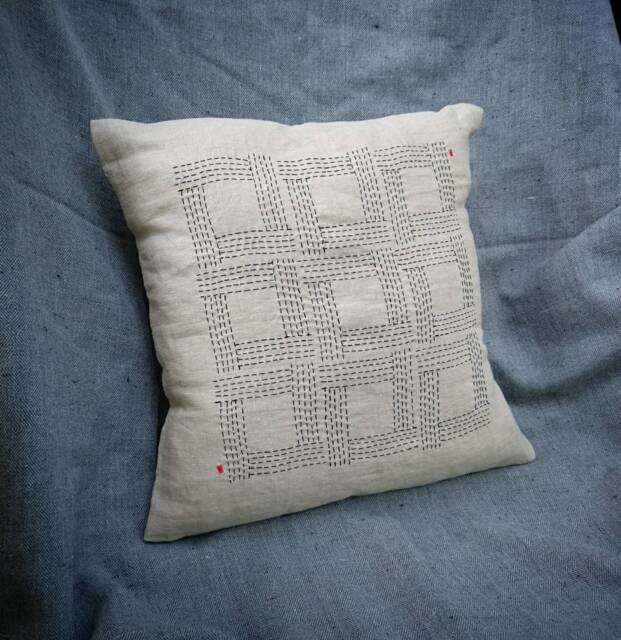 Wabi-Sabi Collection Pillow Cover, Hand Stitched Pillow, Japanese Zen Cushion Raw Linen Throw Pillows, Rustic Decor, Sashiko - image 1