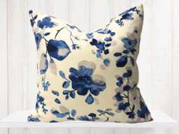 Blue Floral Watercolor Pillow Cover - Vern Yip Asian Print Fabric - thumbnail 1