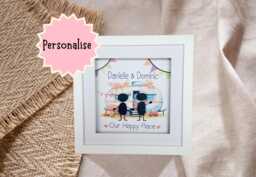Personalised Caravan Pebble Art Picture - Family Frame Camping Gift Caravanning Keepsake Handmade - thumbnail 1