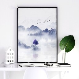 Japandi Wall Art Decor Framed 3 Piece Set Artwork For Zen Living Room, Very Peri Large Relaxing Asian Designer Japan Poster Prints - thumbnail 2