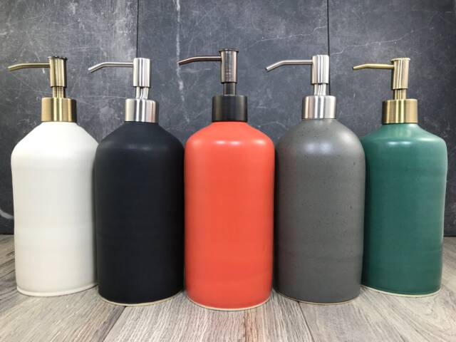 Hand Thrown Ceramic Soap Dispenser - Satin Matte Stoneware Lotion Pump - image 1