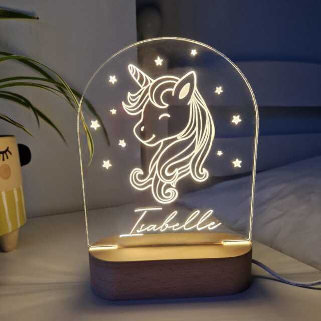 Unicorn Night Light, Baby Toddler Child Led Lamp, Name Personalised Girl Sign Light For Nursery Kids Bedroom - image 1