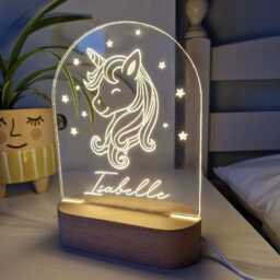 Unicorn Night Light, Baby Toddler Child Led Lamp, Name Personalised Girl Sign Light For Nursery Kids Bedroom - thumbnail 2