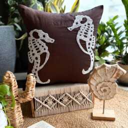 "Brown Beaded Sea Creature Art Silk Throw Pillow Cover, 16""x16" - thumbnail 1