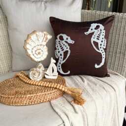 "Brown Beaded Sea Creature Art Silk Throw Pillow Cover, 16""x16" - thumbnail 2