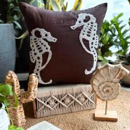 "Brown Beaded Sea Creature Art Silk Throw Pillow Cover, 16""x16" - thumbnail 3
