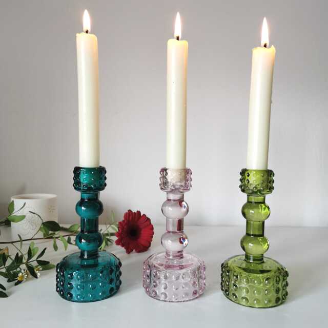 Retro Glass Candlestick Holder Bauble Design, Table Centerpiece - image 1