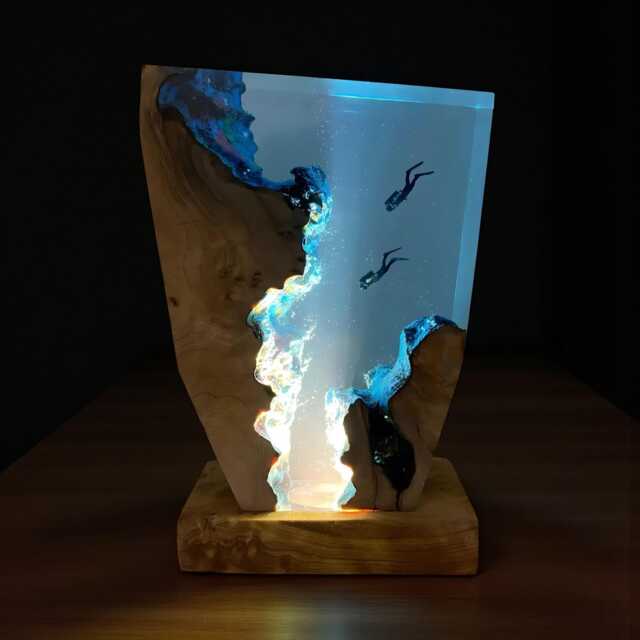 Scuba Diver Night Light Handmade Ocean Resin Lamp - image 1