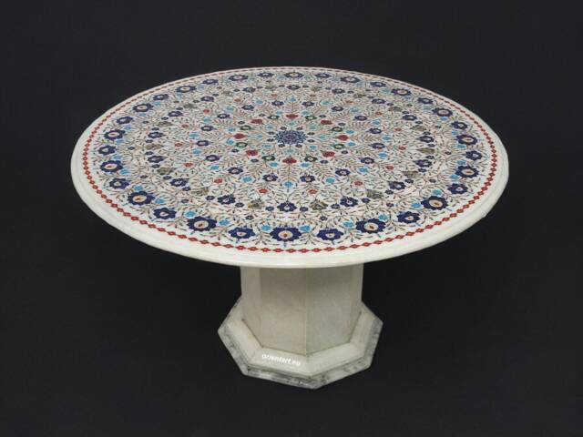 90 cm Pietra Dura Marble Coffee Table Florentine Mosaic Inlaid Living Room Marble Inlay - White - image 1
